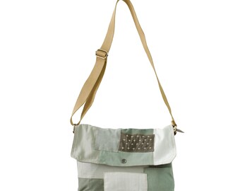 Upgecycelte Umhängetasche – Umgearbeitete Schultertasche – Accessoire aus Textilresten – Verstellbare Crossbody-Tasche – Für den Alltag – Unisex-Streetwear