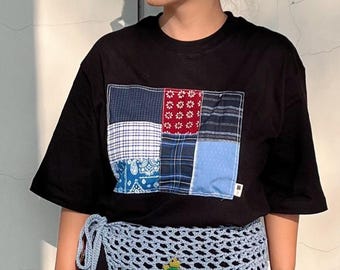 Upgecyceltes Patchwork-T-Shirt – Nachhaltiges Shirt – Umweltfreundliche Mode – Atmungsaktives, einzigartiges T-Shirt – Lässiges Shirt für Sie und Ihn – Unisex-Top
