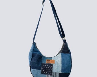 Upgecycelte Umhängetasche – Crossbody-Tasche – Nachhaltige Alltagstasche – Einzigartige Patchwork-Tasche – Umweltfreundliche Schultertasche – Handgefertigte, nachhaltige Tasche