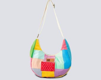 Upgecycelte Umhängetasche – Crossbody-Tasche – Einzigartige Patchwork-Tasche – Umweltfreundliche Schultertasche – Bunter Stoffbeutel – Geschenk für die beste Freundin