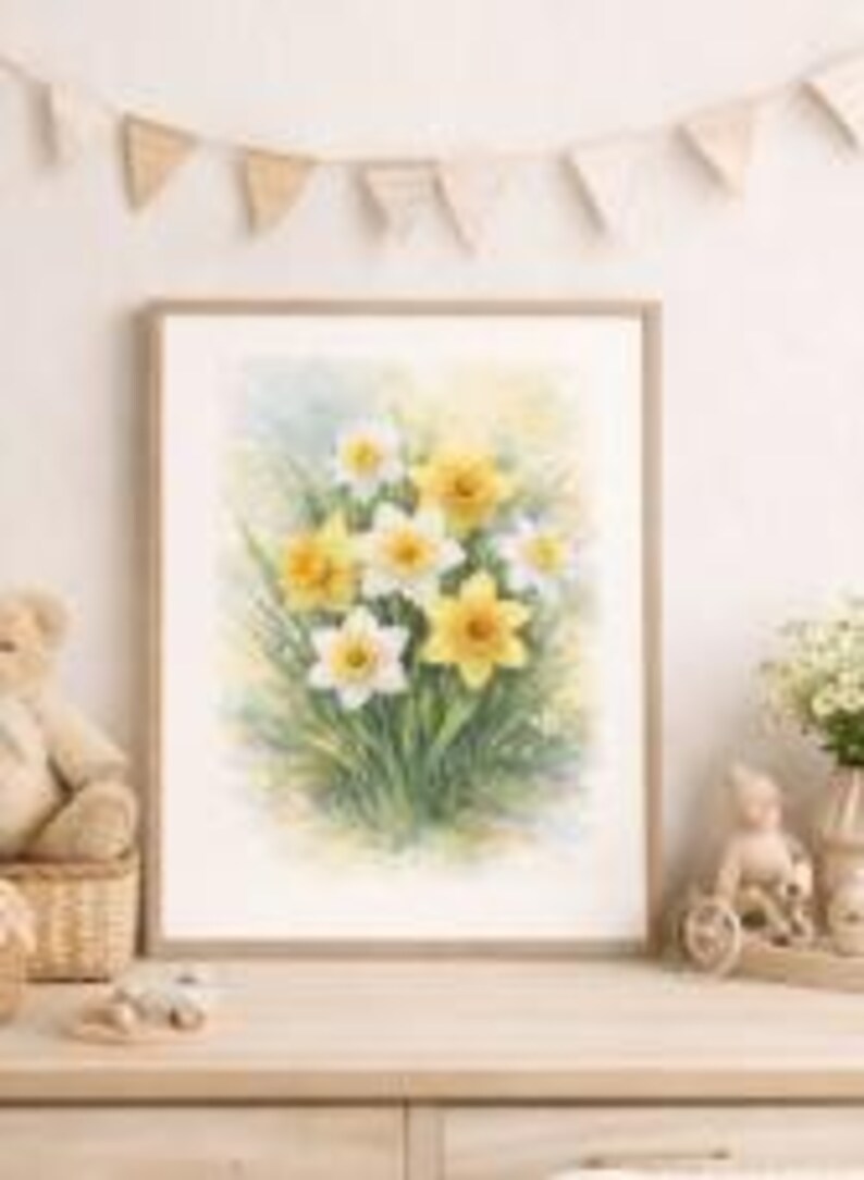 Watercolor Daffodil Art Print, Yellow Spring Flowers Illustration ...