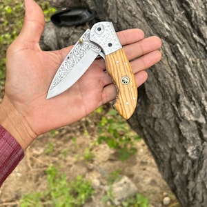 Personalized Groomsmen Pocket Engraved Knife, Foldable Knife, Handmade Wood Knife, Custom Pocket Knife, Engraved Anniversary Gift For Him