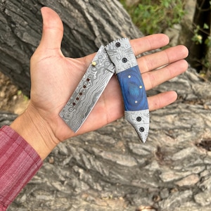 Custom Handmade Damascus folding Pocket Knife Real Damascus knife Groomsmen Knives,Best Christmas gift Birthday & Anniversary Gift For him