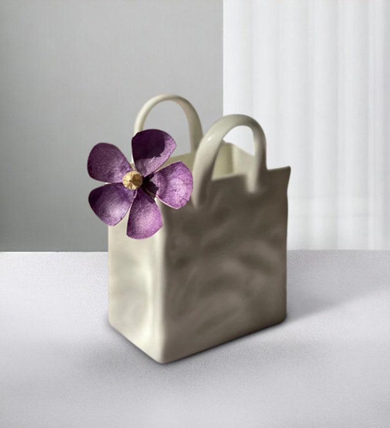 Nordic Portable Vase Bag-Shaped Vase White Ceramic Vase Modern Vase Home Decor Living Room Decoration Flower Pots image 4