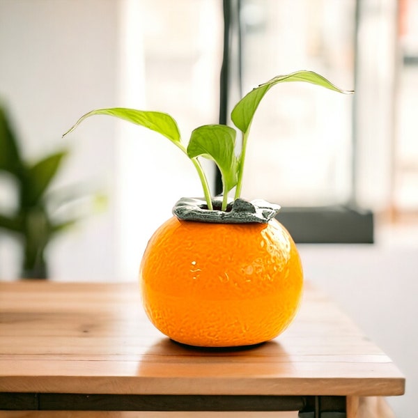 Orange Shaped Vase | Fruit Shaped Vase | Ceramic Vase | Home Decoration | Ornamental Decor | Small Tabletop Plant Holder | Flower Pots