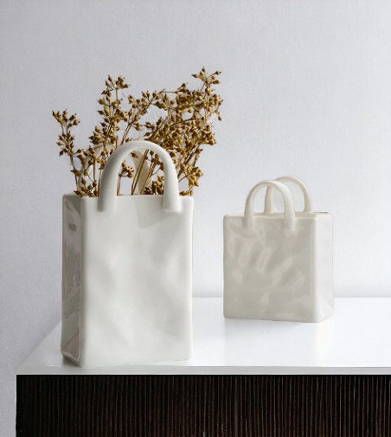Nordic Portable Vase Bag-Shaped Vase White Ceramic Vase Modern Vase Home Decor Living Room Decoration Flower Pots image 2