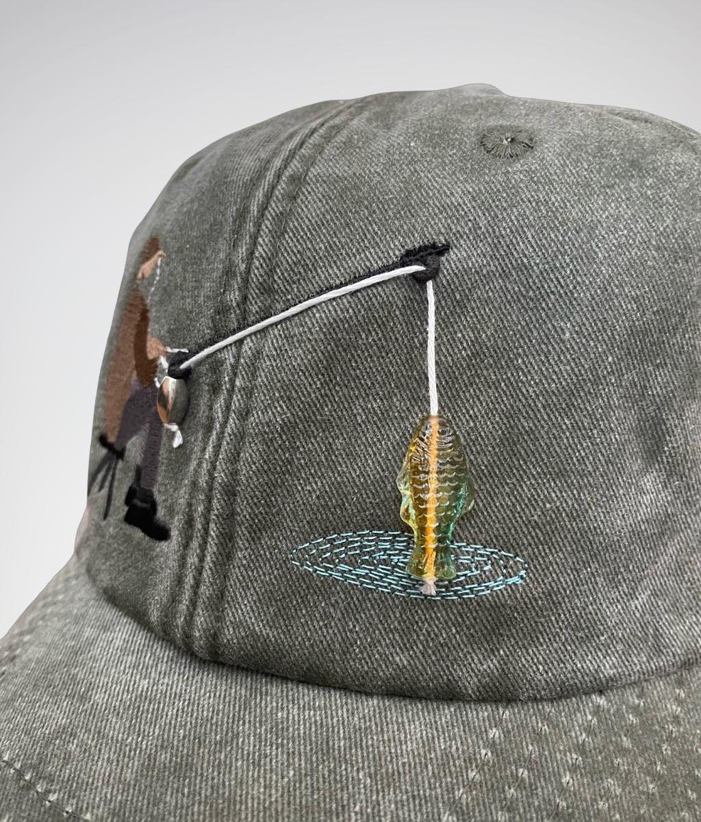Embroidered Fisherman Hat With Pull-up Glass Fish | Man Fishing Hat ...