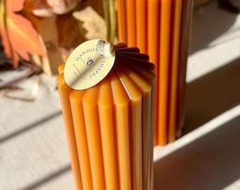 Huge Pillar Ribbed candle, Organic Tall Pillar Candle, Large Striped Candle, Sculptural Candle, Minimalist, Custom color, Aesthetics