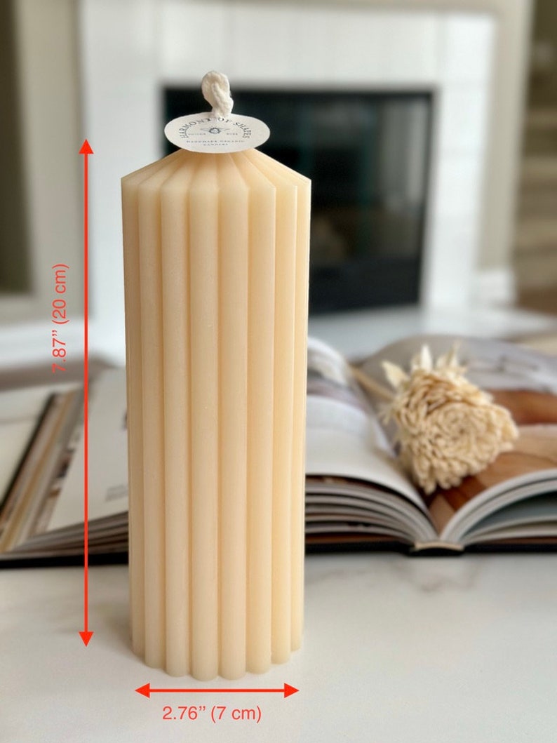 Huge Pillar Ribbed Candle, Organic Tall Pillar Candle, Large Striped ...