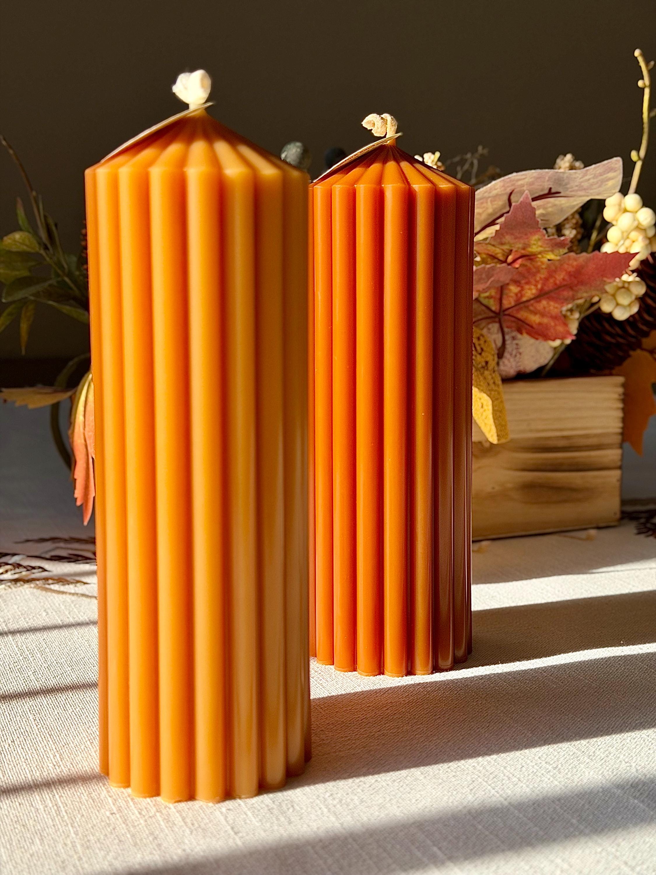 Huge Pillar Ribbed Candle, Organic Tall Pillar Candle, Large Striped ...