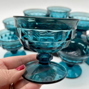 Vintage Whitehall by Colony Riviera Blue Sherbet Dish Champagne Glasses, Set of 8