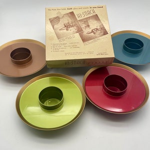 IN BOX! Vintage Hi-Snack Gold Trim Cocktail Party Plates, Set of Four