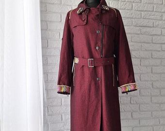 Burgundy coat, trench coat, original ArtiSmartiPolska