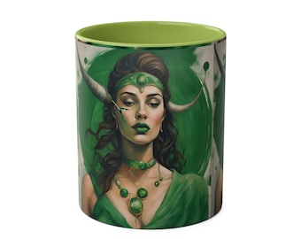 Zodiac Taurus Aesthetic Inspired Ceramic 110z Coffee Mug. Goddess Graphic Design Taurus Rising artwork aesthetic green goddess mug