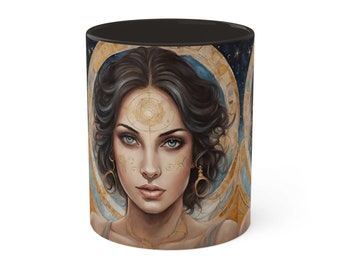 Zodiac Cancer rising Aesthetic Inspired Ceramic 110z Coffee Mug. Graphic Design Cancer rising artwork aesthetic coloured astrology mug