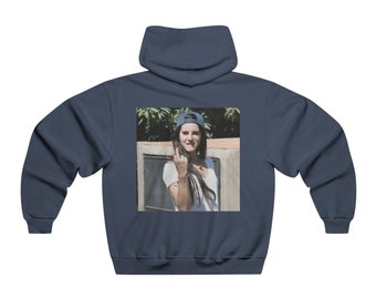 Lana Del Rey Men's Hoodie Collection- Lana Del Rey middle finger backwards hat aesthetic Hooded Men's Loose Sweatshirt. LanaDelRey Inspired