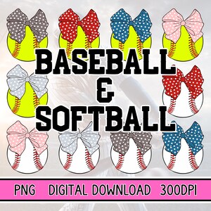 Baseball mit Schleife & Softball mit Schleife Digitaler Download | Benutzerdefinierte druckbare Design, Sportbogen, Baseball Bogen, Softball Bogen