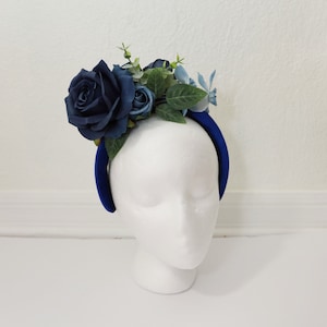 Royal Blue Headband Kentucky Derby Hat Blue Flowers Luncheon Blue Headband Baby Blue Flowers Church Headband Velvet Wedding Party Headband