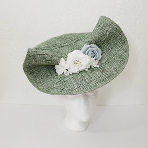 Sage Green Kentucky Derby Hat White Wedding Fascinator Baby Blue Flower Hat Tea Party Royal Ascot Pale Green Fascinator Pastel Green Hat
