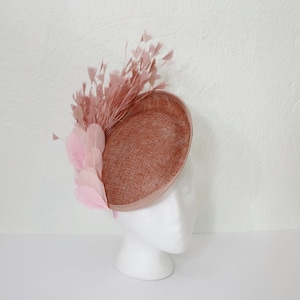 Taupe Kentucky Derby Fascinator Taupe Feathers Hatinator Wedding Guest Hat Blush Feathers Hat Blush Fascinator Pale Pink Feathers Hat Church