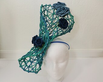 Blue Green Kentucky Derby Fascinator Green Hatinator Blue Flower Hat Church Ascot Wedding Tea Party Mother Of The Bride Prom Gift