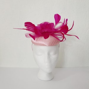 Fuchsia Kentucky Derby Fascinator Hot Pink Feathers Fascinator Wedding Guest Hat Pink Bow Hat Pale Pink Fascinator Fuchsia Feathers Hat