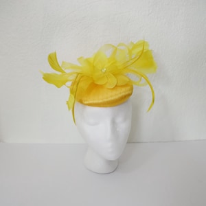 Yellow Feather Fascinator: Kentucky Derby Hat with Crystal Bow