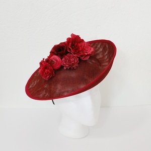 Burgundy Kentucky Derby Fascinator Dark Red Flowers Hatinator Wedding Guest Hat Dark Red Hat Christmas Fascinator Burgundy Flowers Hat