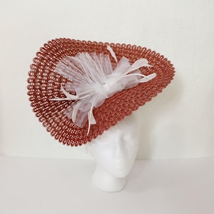 Blush Kentucky Derby Fascinator White Feathers Hatinator Wedding Guest Hat White Bow Hat Large Rust Fascinator Silver Crystal Feathers Hat