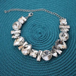 Silver Crystals Necklace Geometric Crystal Choker Night Out Necklace Ball Crystal Choker Necklace Opera Jewelry Statement Gift For Her
