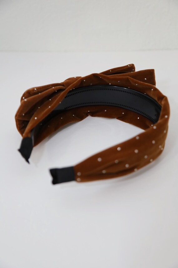 Brown Velvet Headband: Crystal Bow, Elegant Headpiece - Etsy  display picture 3