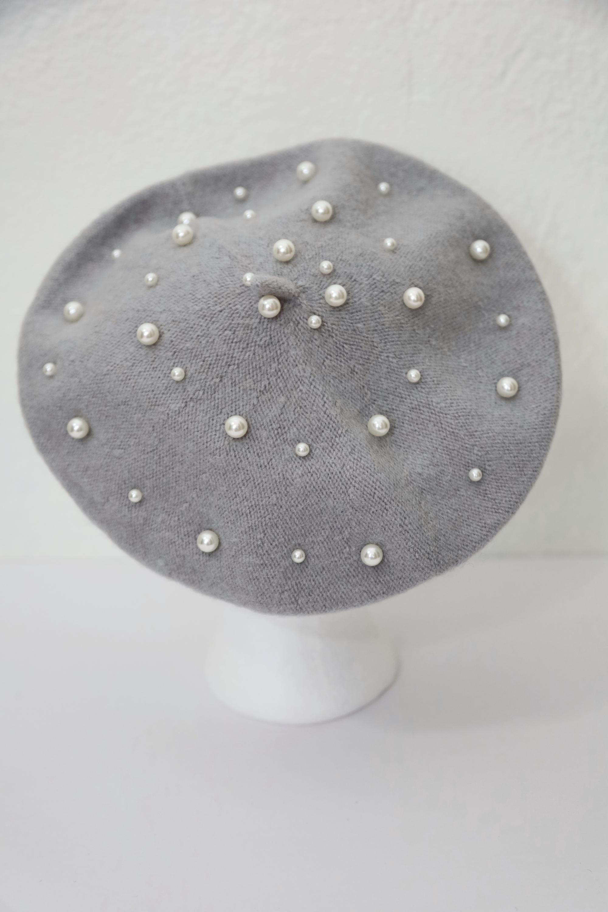 Light Grey Beret With Pearls White Pearls Beret Perl 