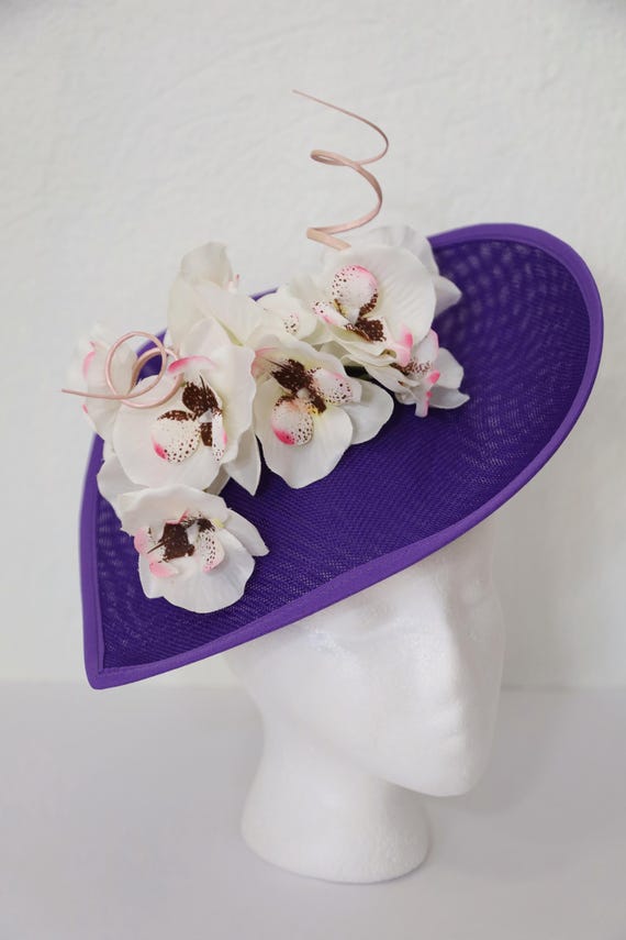 Purple Fascinator Kentucky Derby Hat White Orchid Flowers  display picture 3