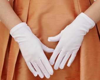 Guantes blancos cortos de algodón hasta la muñeca, guantes de novia mate, guantes de ópera, guantes ceremoniales Derby, guantes cortos elásticos para boda.