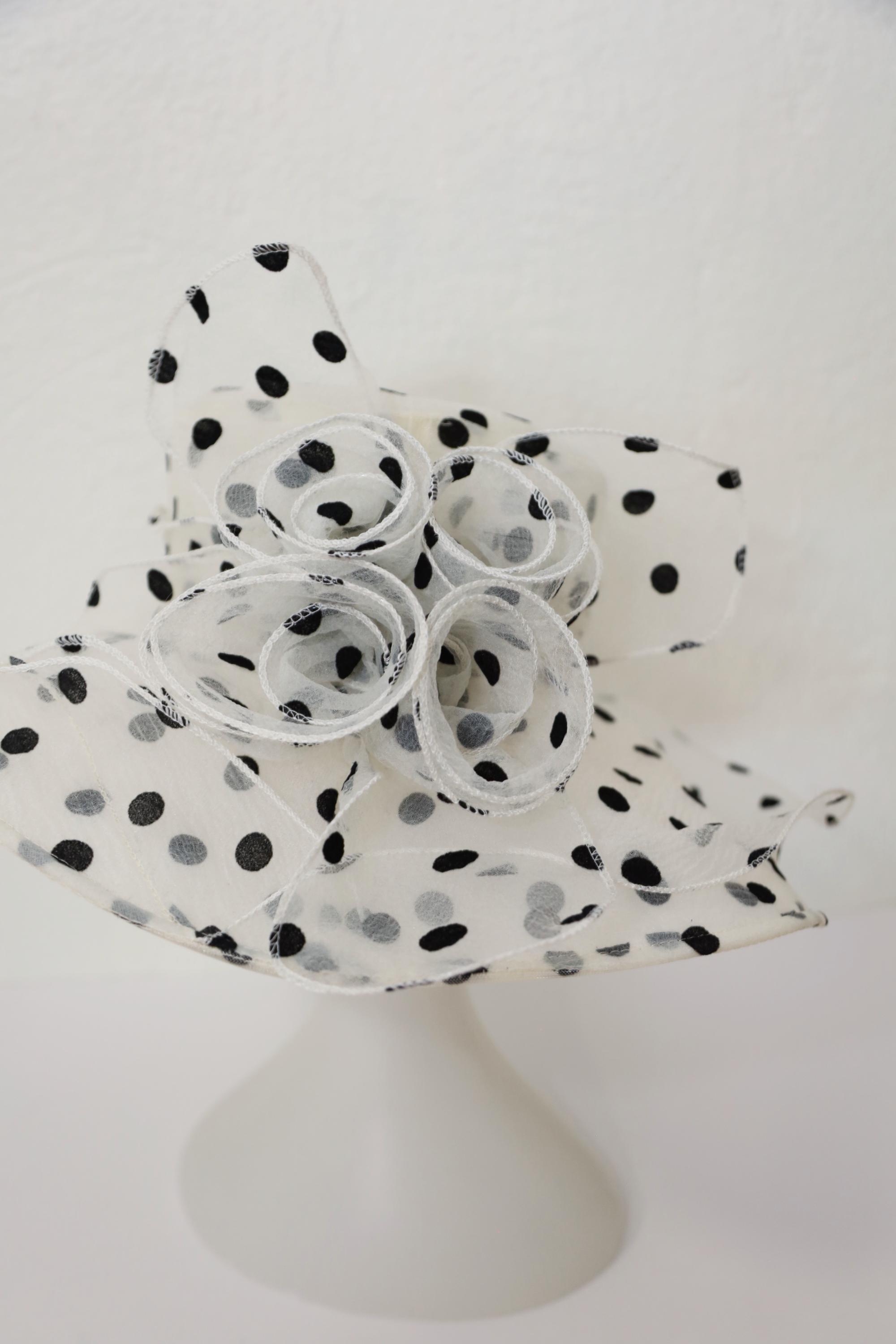 Ivory Organza Kentucky Derby Hat Polka Dot Cream Hat Bow 