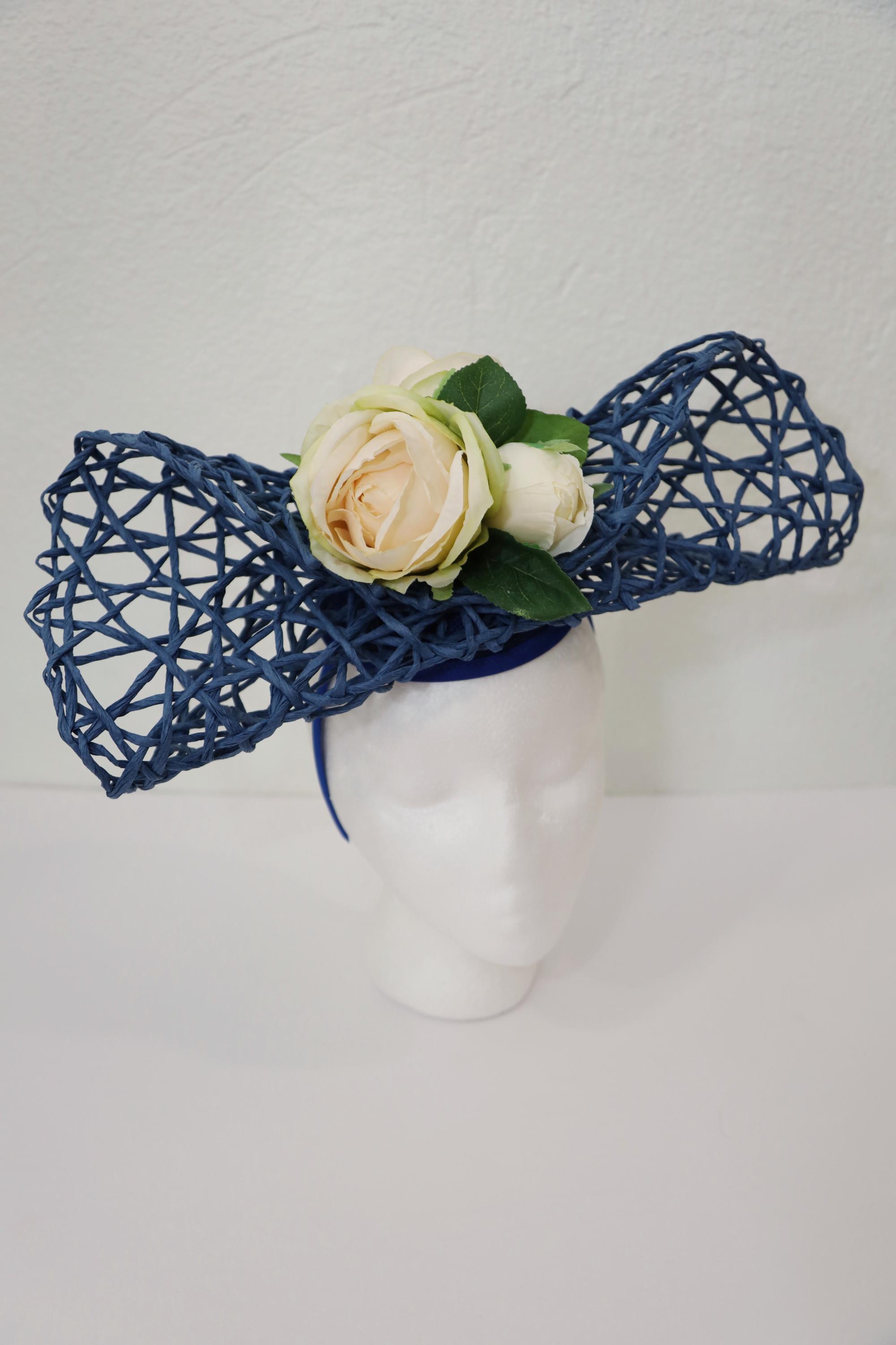 Navy Hat with Cream Flower and Rhinestone Trim Navy Crinoline Hat - Etsy main image 3