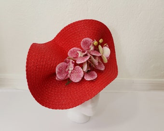 Red Kentucky Derby Hat for Women Pink and Red Wedding Fascinator Hat Orchid Flowers Tea Party Hat Ascot Horse Races Fascinator