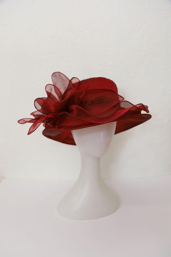 Burgundy Derby Style Wide-Brim Dress Hat with Decorative Bow SALE off White Kentucky Derby Hat: Burgundy Bow Wide Brim  main image 2