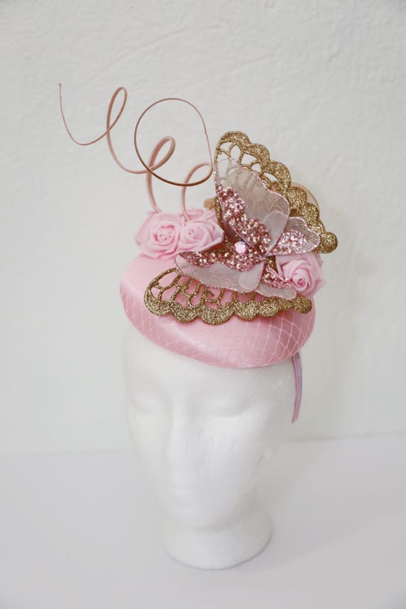 Pink Fascinator Light Pink Kentucky Derby Hat Gold Big  display picture 3