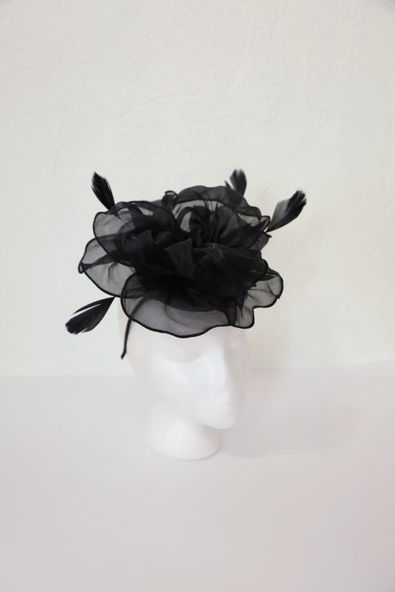 Black woven Kentucky Derby hat with flocked netting and black fascinator bow KARI KENTUCKY DERBY HAT - Black - Gold Coast Couture main image 4