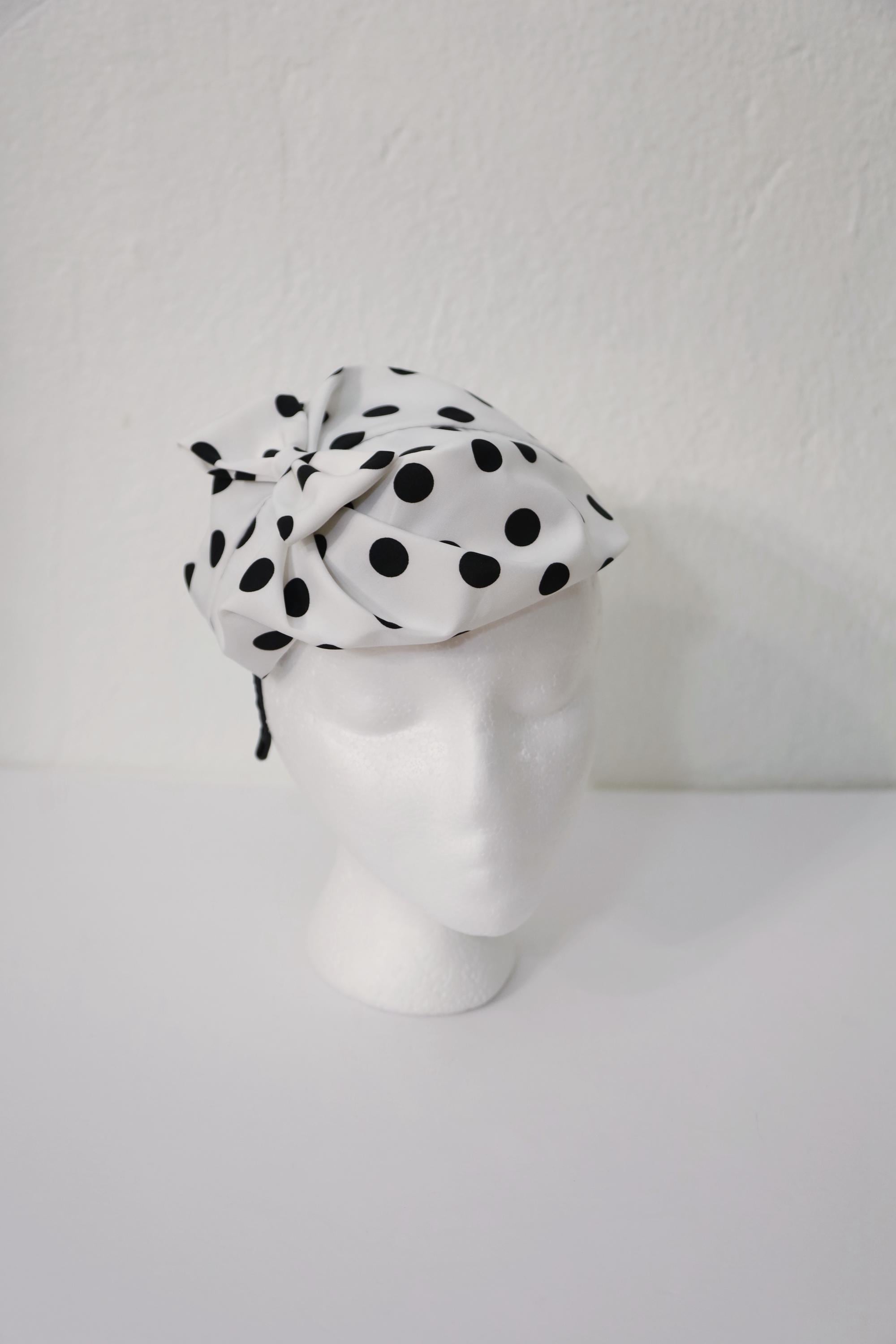 Elegant Couture Jeweled Black and White Polka Dot Hat Bow Mesh Veil Showstopper Women main image 2