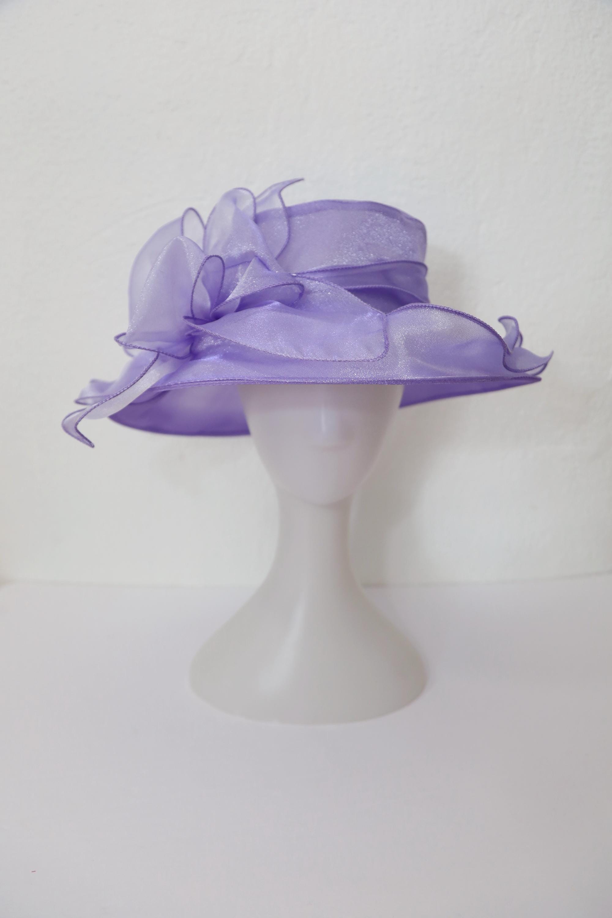 Women Organza Hat, Fascinator Hat Light Purple Women Organza Church Derby Hat Wide Brim Sun Hats for  main image 4