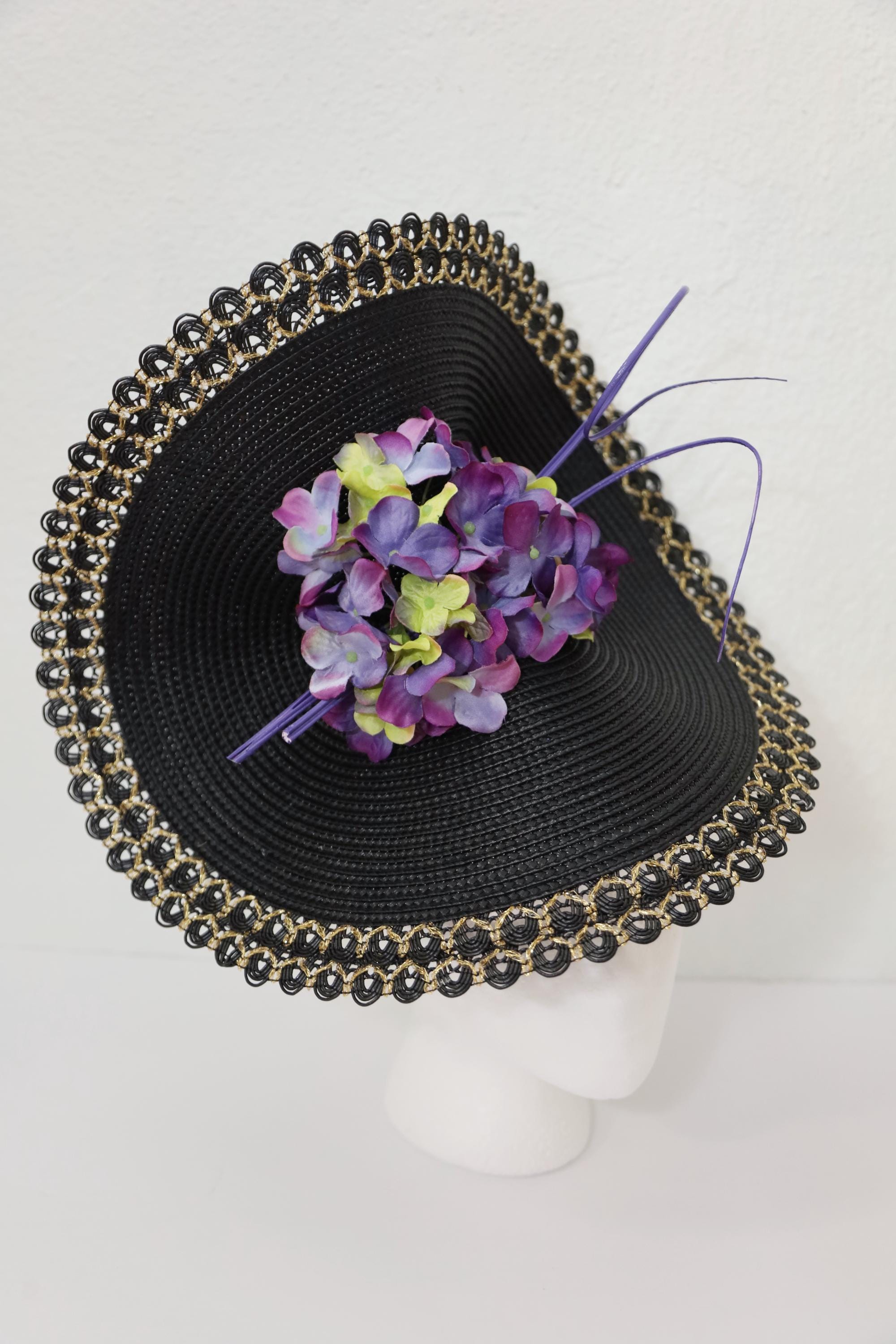 New Fun Statement Black and Floral Purple Fascinator KY Derby Hat Women Fascinator Hat Kentucky Derby Headband Victorian  main image 3