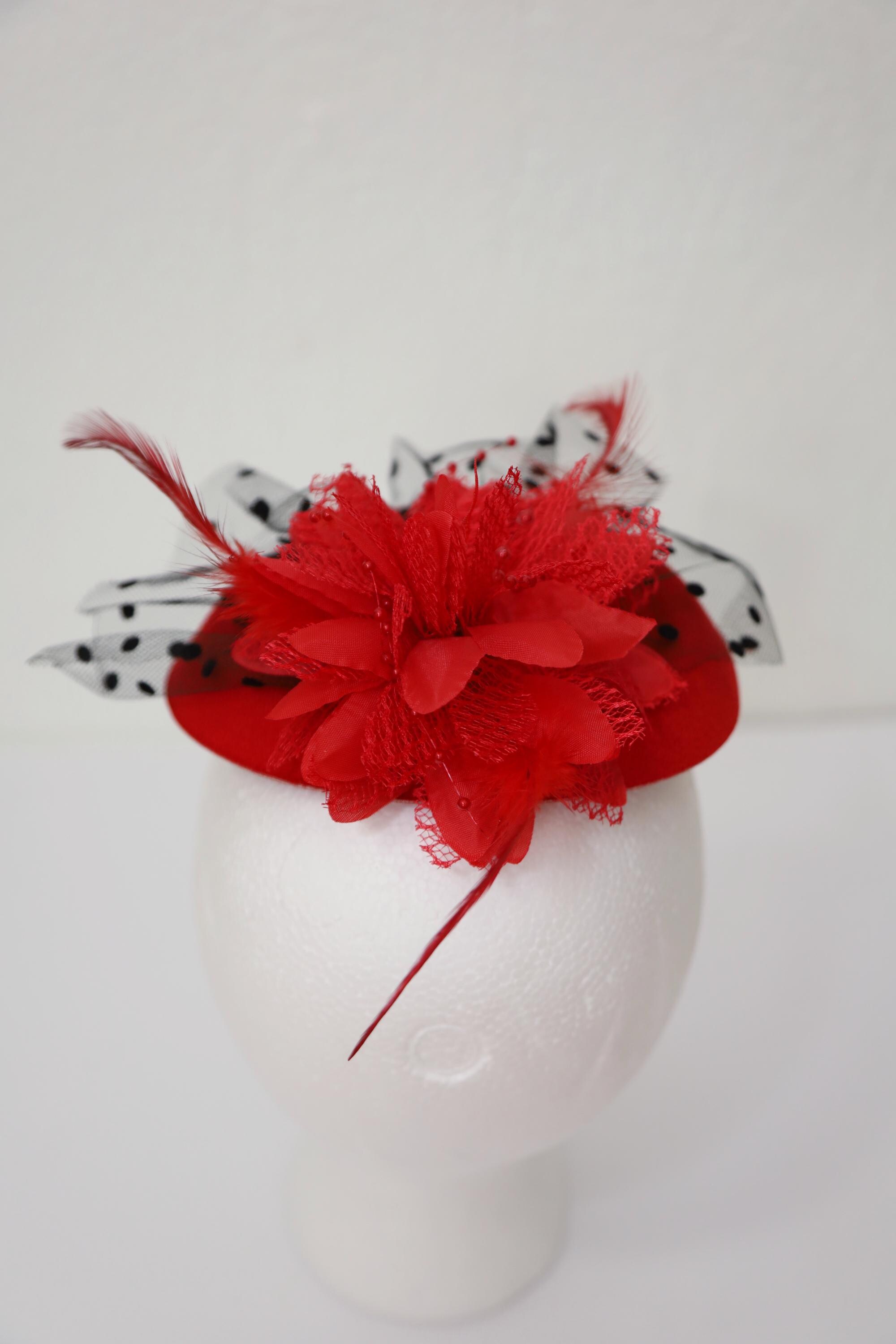 Red & Black Fascinator: Kentucky Derby Hat, Tea Party 