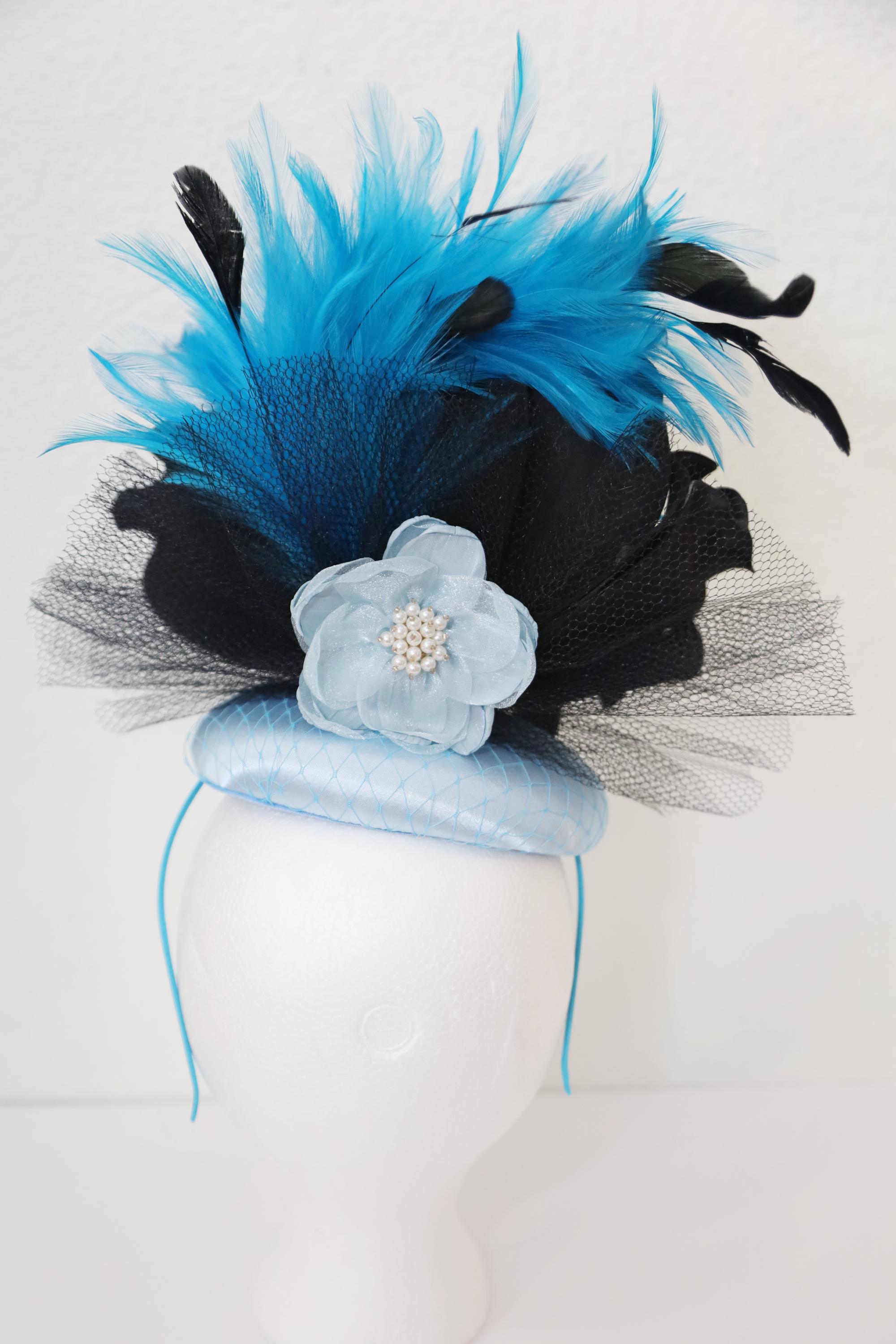 Blue Feather Fascinator: Black Flower Kentucky Derby Hat - Etsy display picture 1