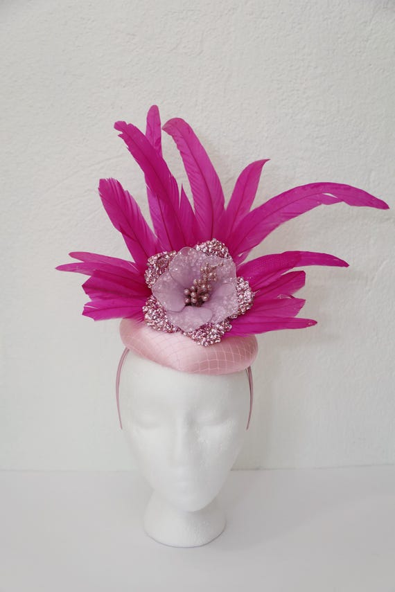 Pink Fascinator Pink Kentucky Derby Hat Hot Pink Feathers 