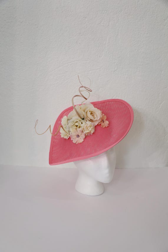 Elegant Light Pink Hat with White Floral Accent Pink and White Fascinator - Etsy main image 2