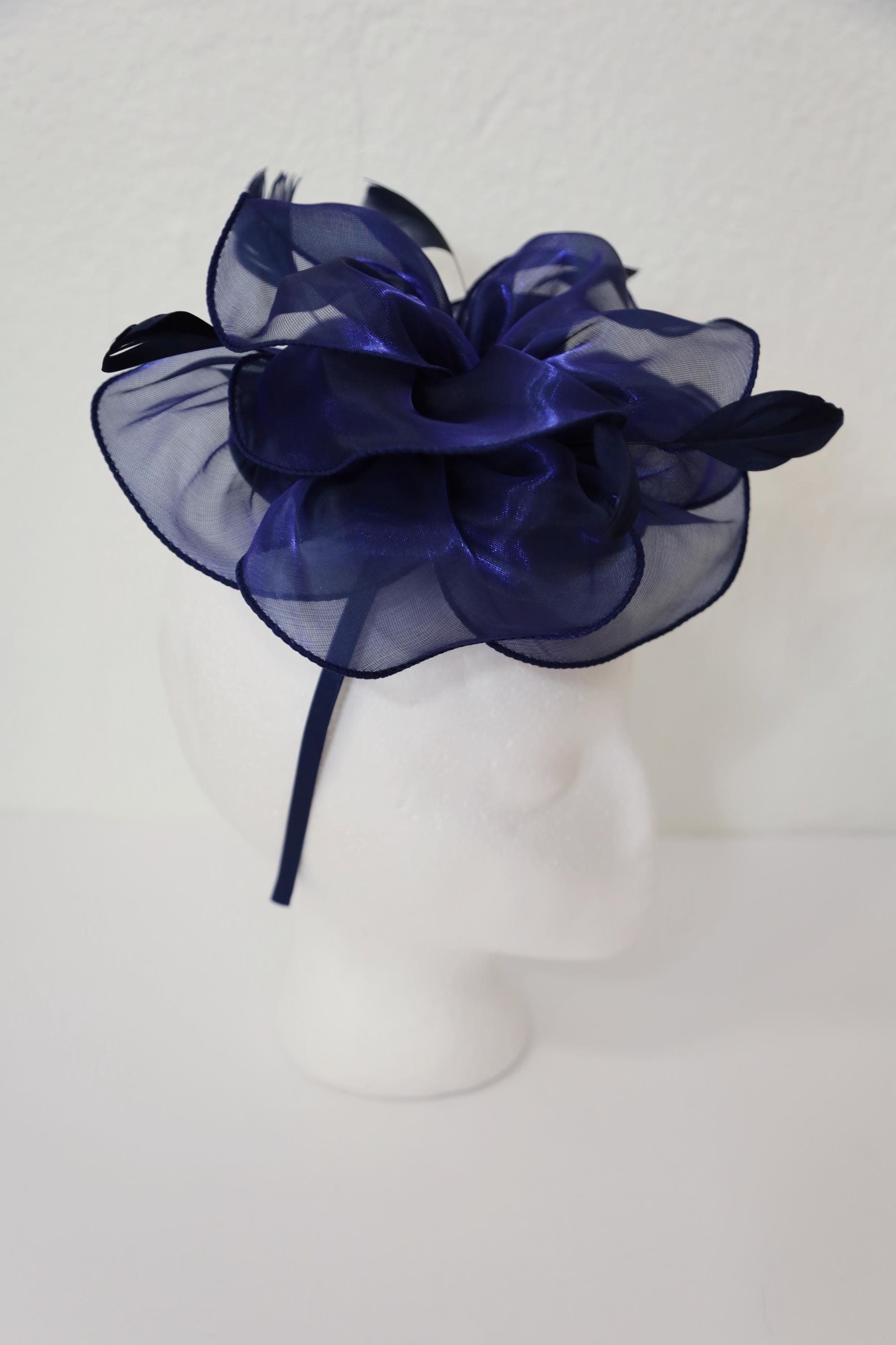 Navy Blue Fascinator Organza Kentucky Derby Hat Dark Blue  display picture 1