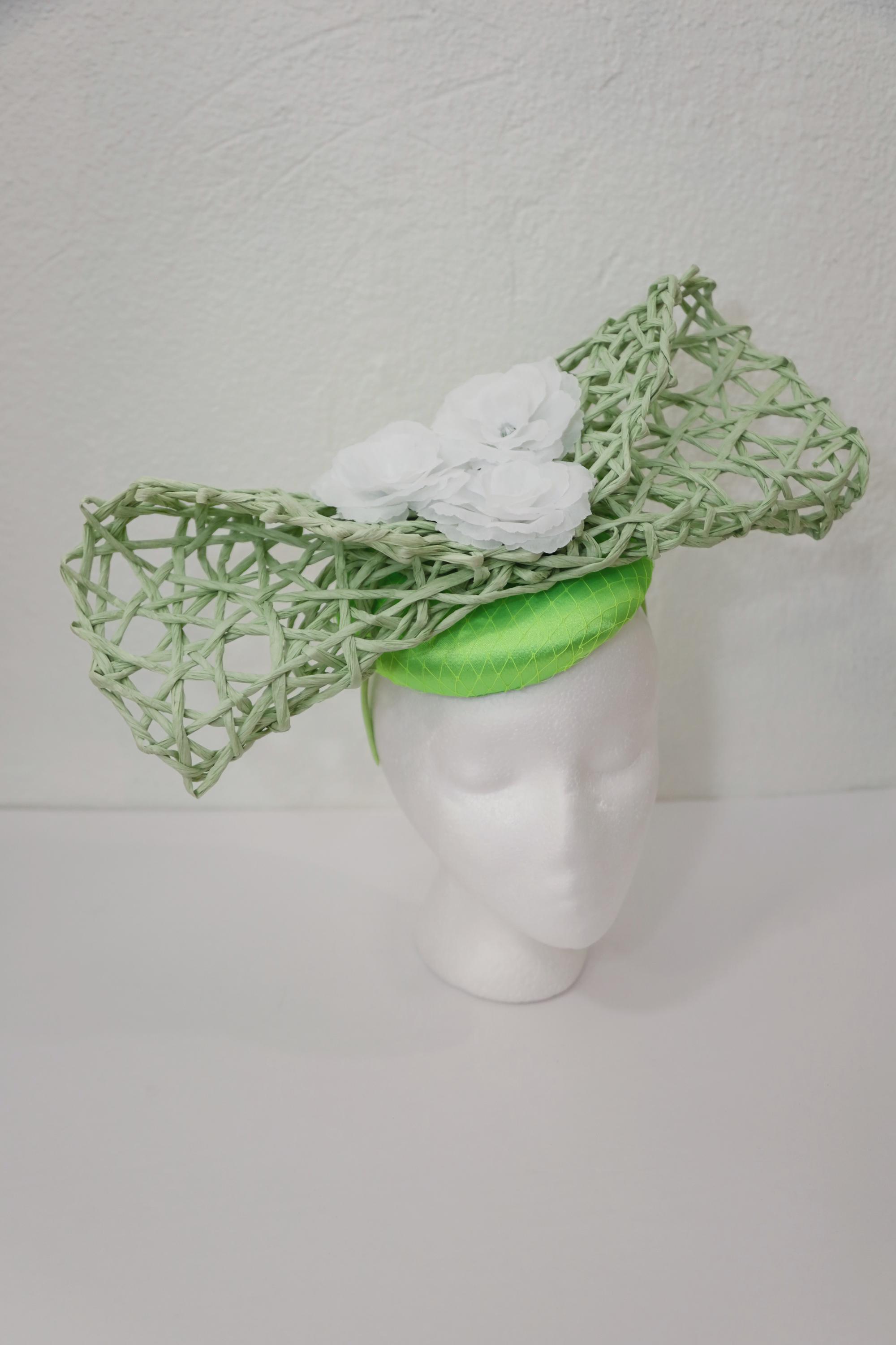 Light Green Kentucky Derby Hat White Flowers Fascinator Sage  display picture 1