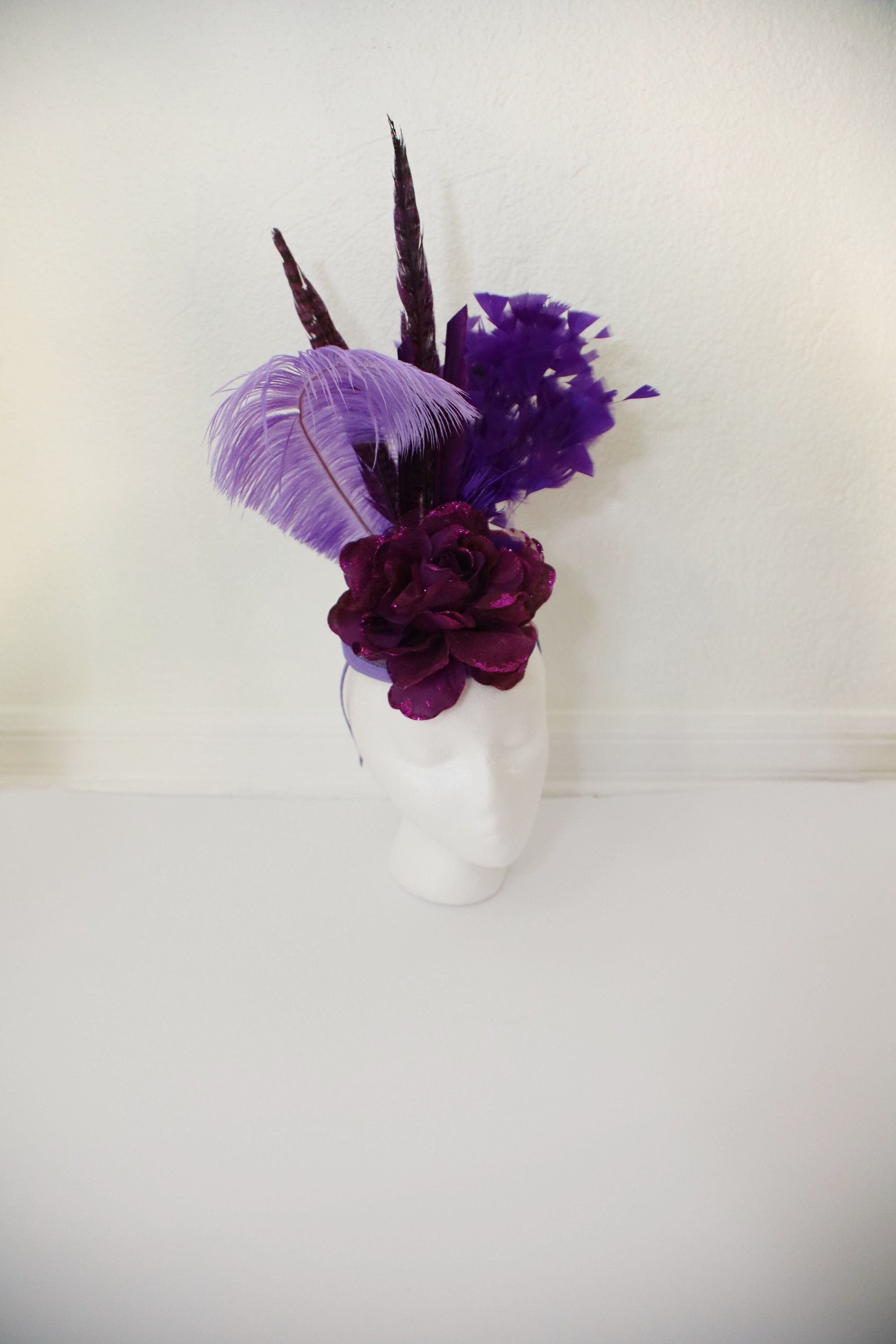 Purple Flowers Violet Feathers Kentucky Derby Fascinator  display picture 3